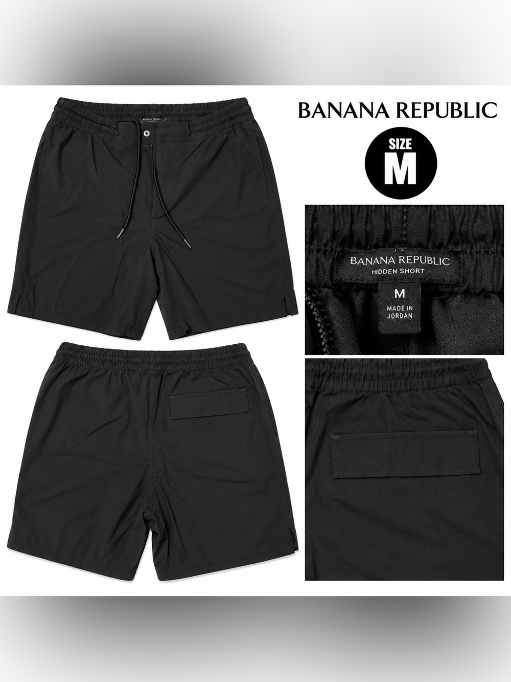 Banana Republic Black Men’s Swim Trunks with Hidden Short
